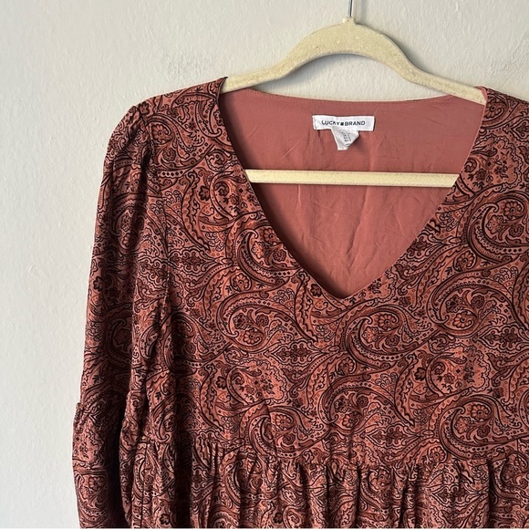 Lucky Brand Bohemian Western Cowgirl Paisley dress in Rust Orange size Small - Picture 3 of 7